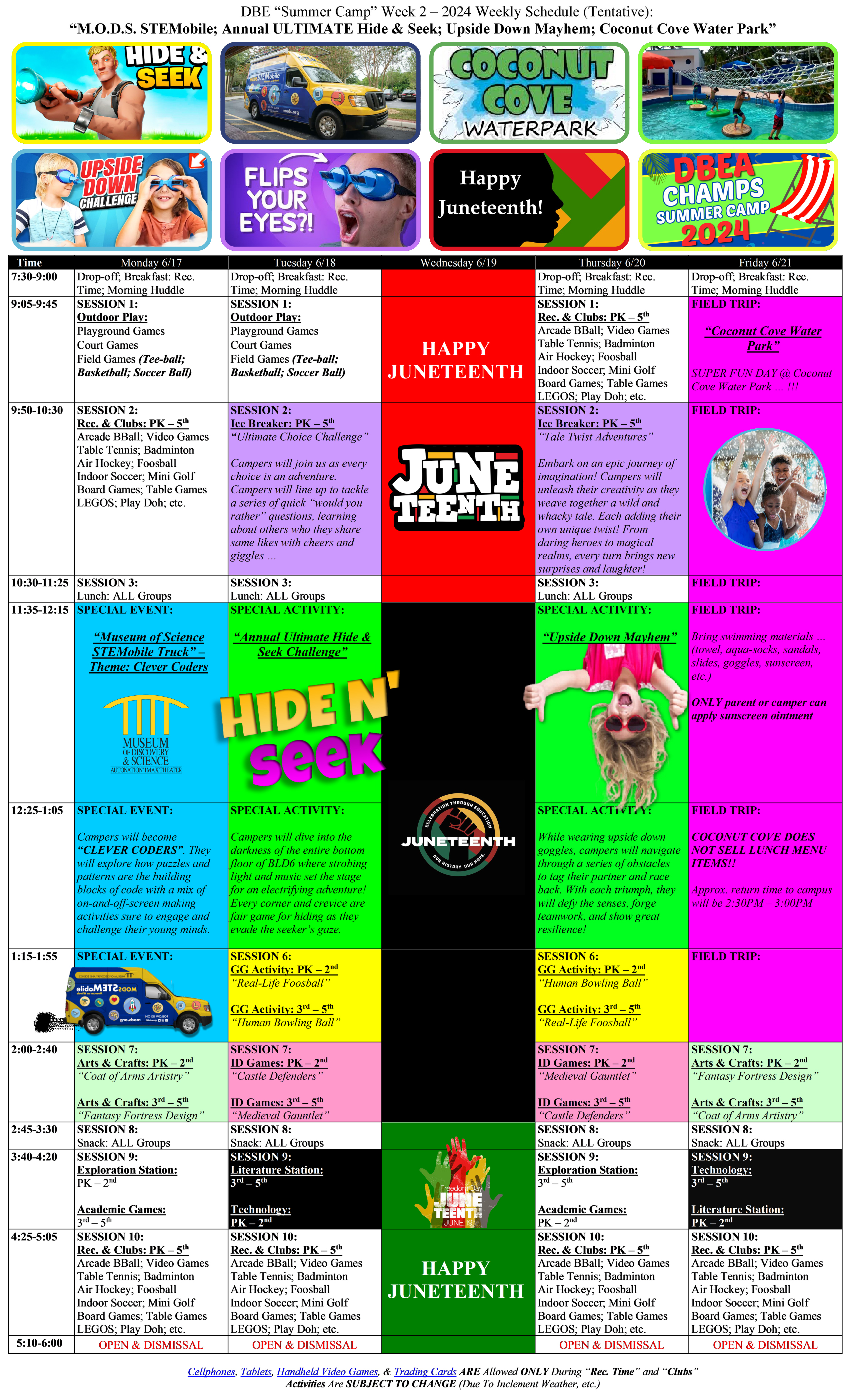 DBEA CHAMPS Week 2 Schedule